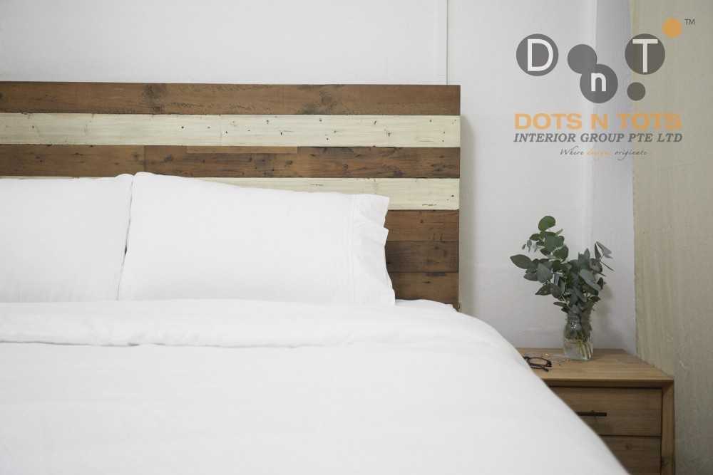 Vintage Bedroom with Homogeneous Tiles and Bedside Table