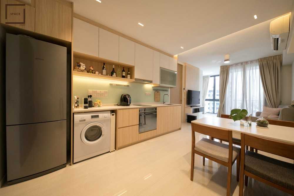 Scandinavian Kitchen with Herringbone Tiling and TV Console