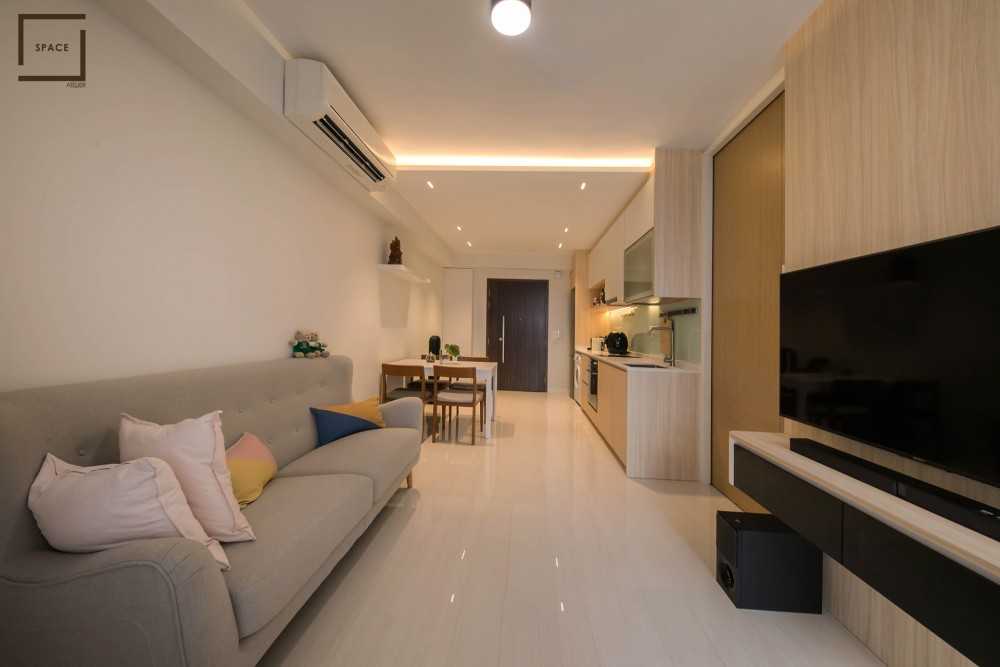 Scandinavian Dining Room with TV Console and Sofa