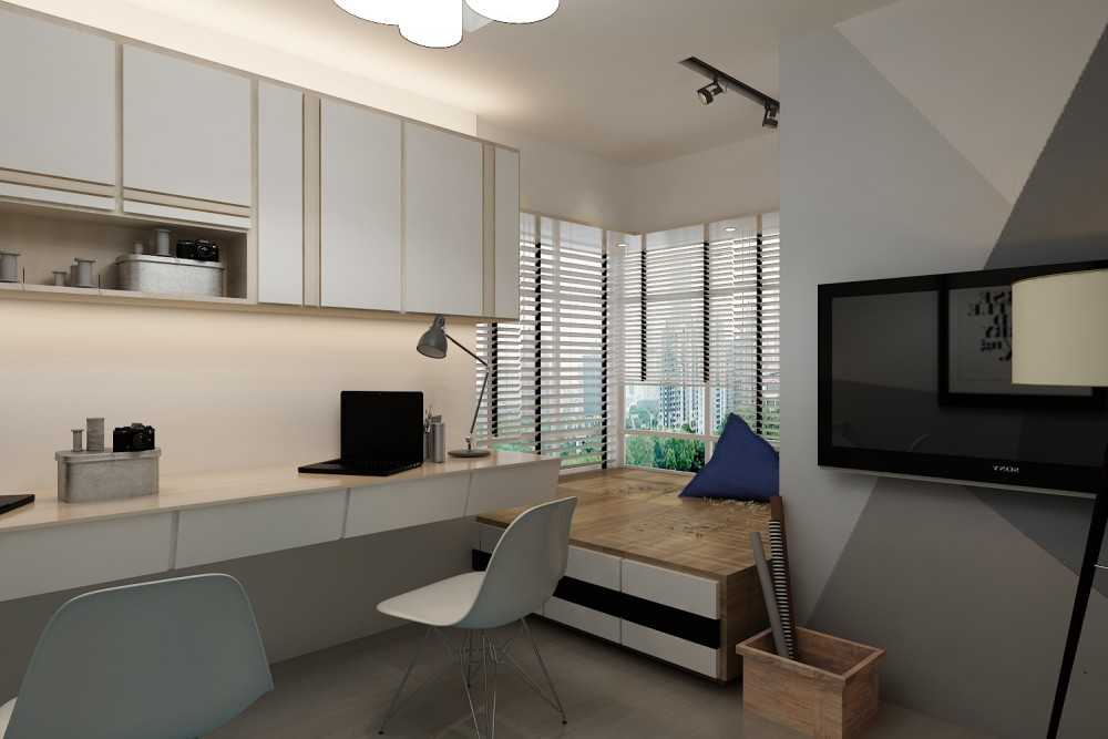 Contemporary Study with Bookshelf and Ceiling Light