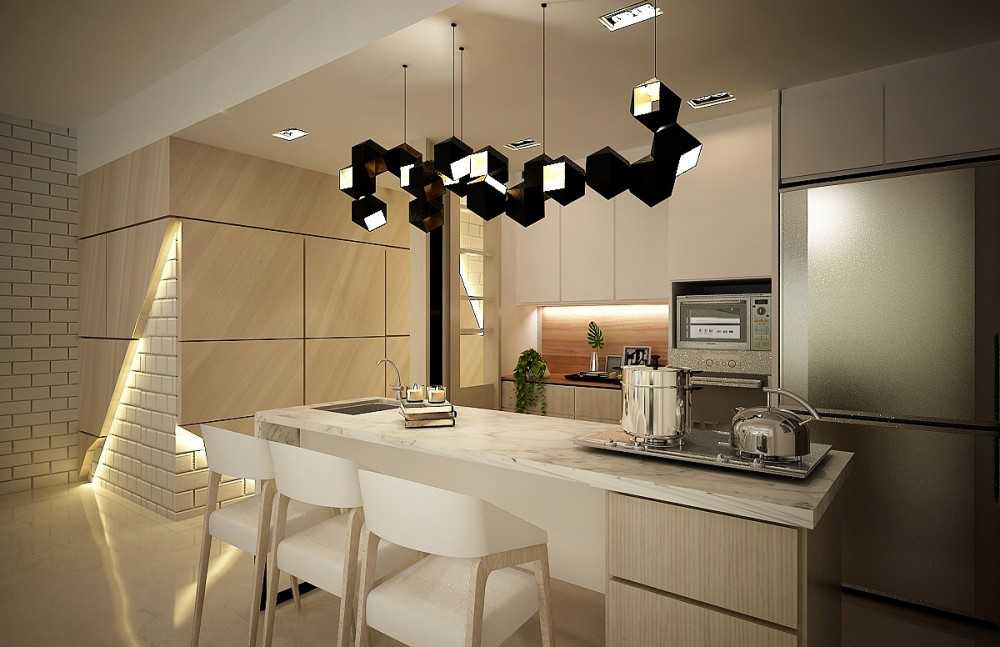 Contemporary Kitchen with Countertop and Feature Wall