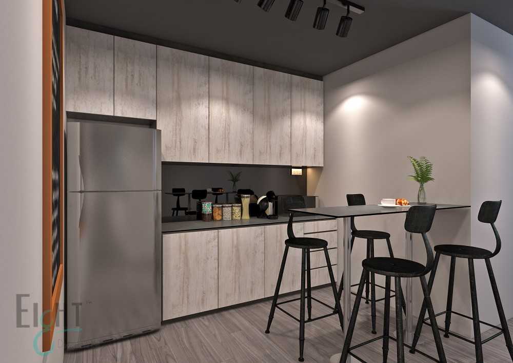Industrial Pantry with Bar Counter and Kitchen Cabinets