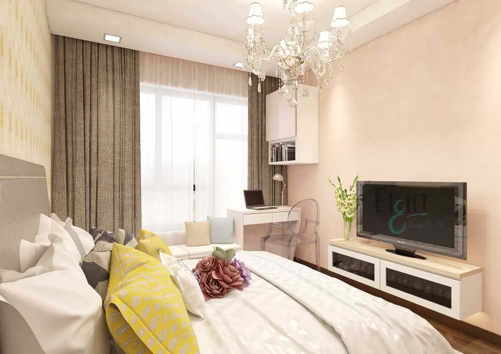 Scandinavian Bedroom with TV Console and Wallpaper