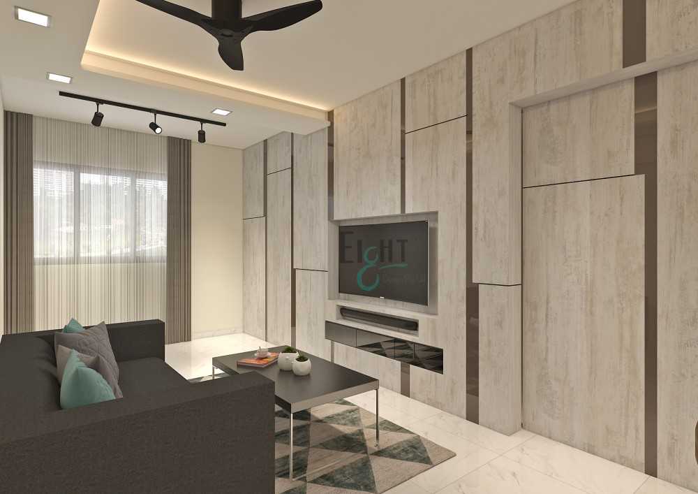 Contemporary Living Room with Feature Wall and Cove Lighting