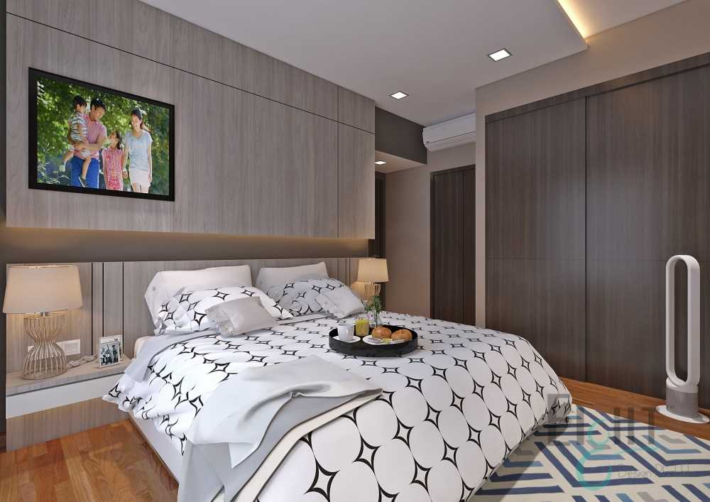 Contemporary Bedroom with Feature Wall and Cove Lighting