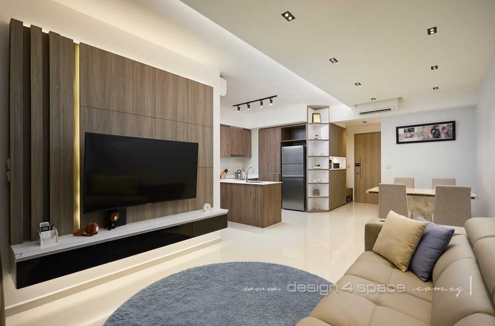 Modern Living Room with Countertop and Herringbone Tiling