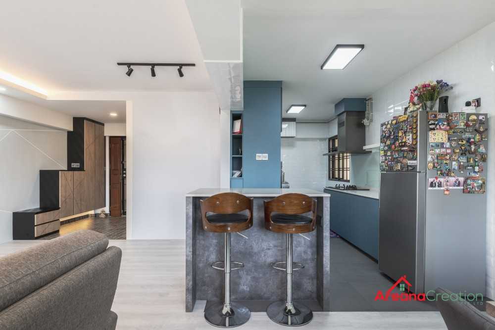 Contemporary Kitchen with Homogeneous Tiles and Kitchen Window