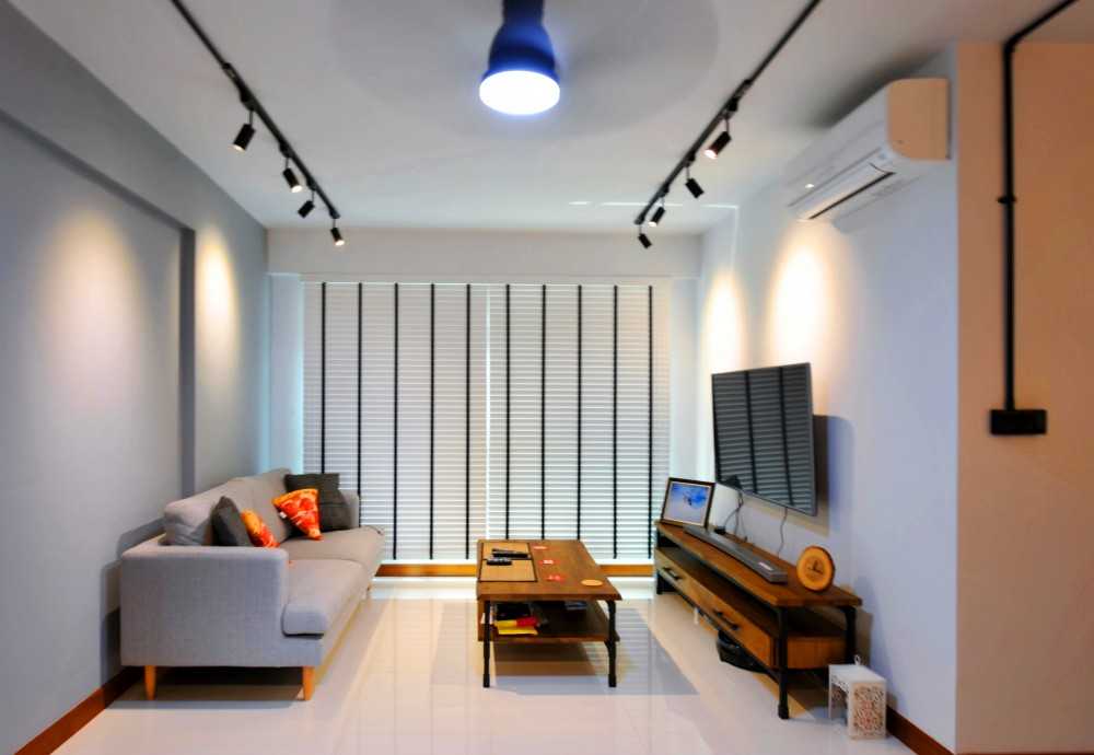 Industrial Living Room with TV Console and Sofa