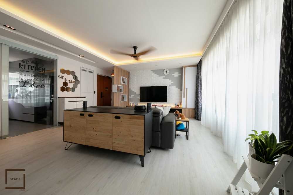 Scandinavian Living Room with Vinyl Flooring and Cove Lighting