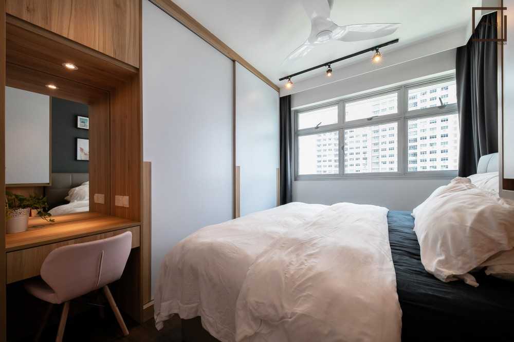 Scandinavian Bedroom with Ceiling Light and Wardrobe