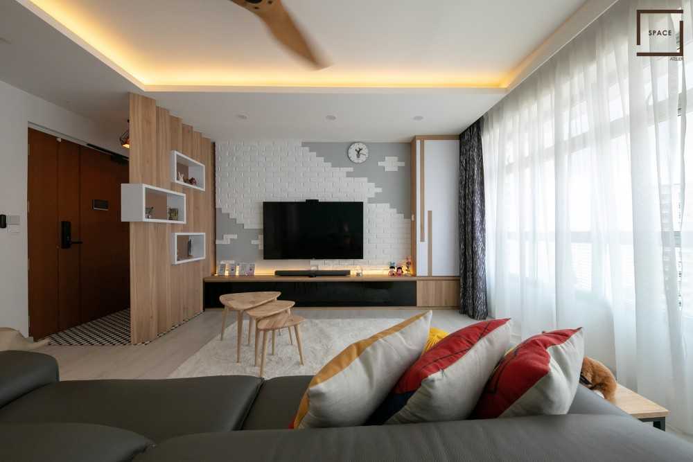 Scandinavian Living Room with Vinyl Flooring and TV Console