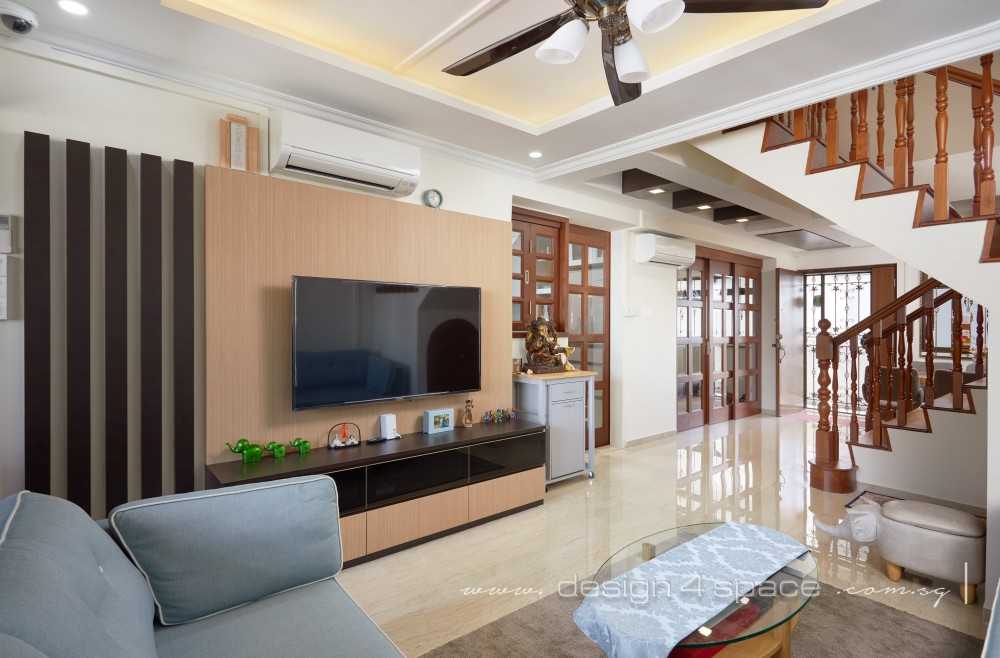 Transitional Living Room with Granite Floor and TV Console