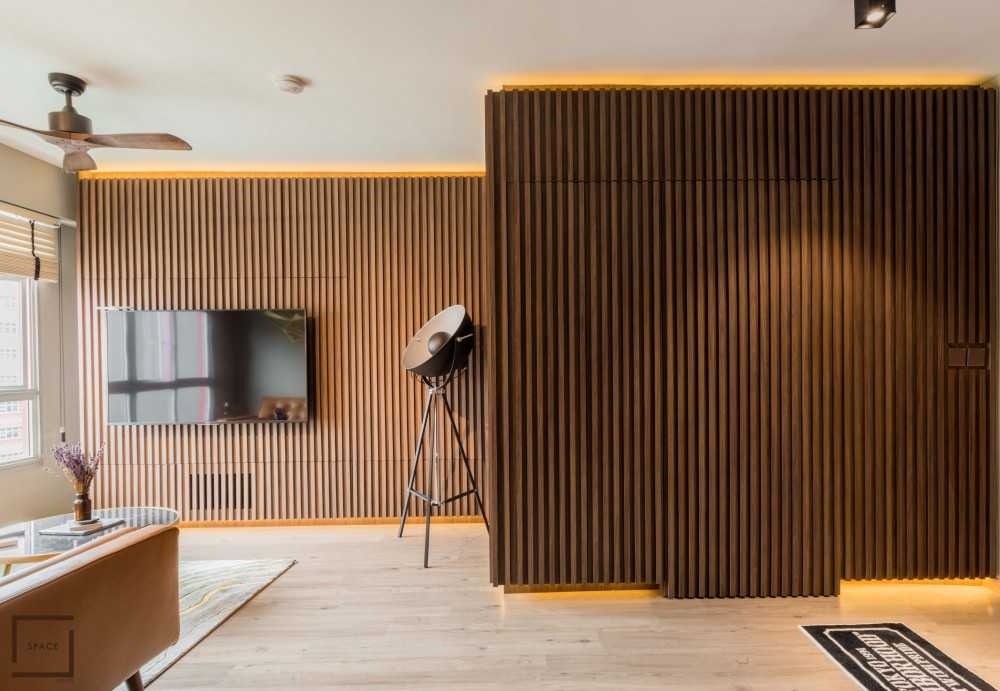 Contemporary Living Room with Feature Wall and TV