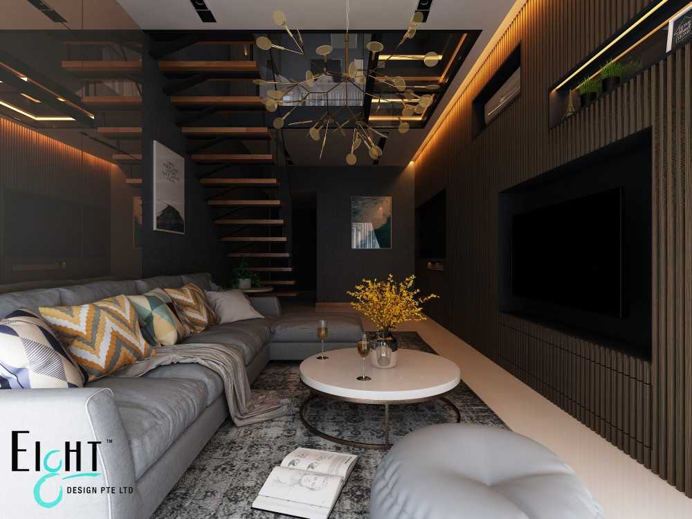 Contemporary Living Room with TV Console and Feature Wall