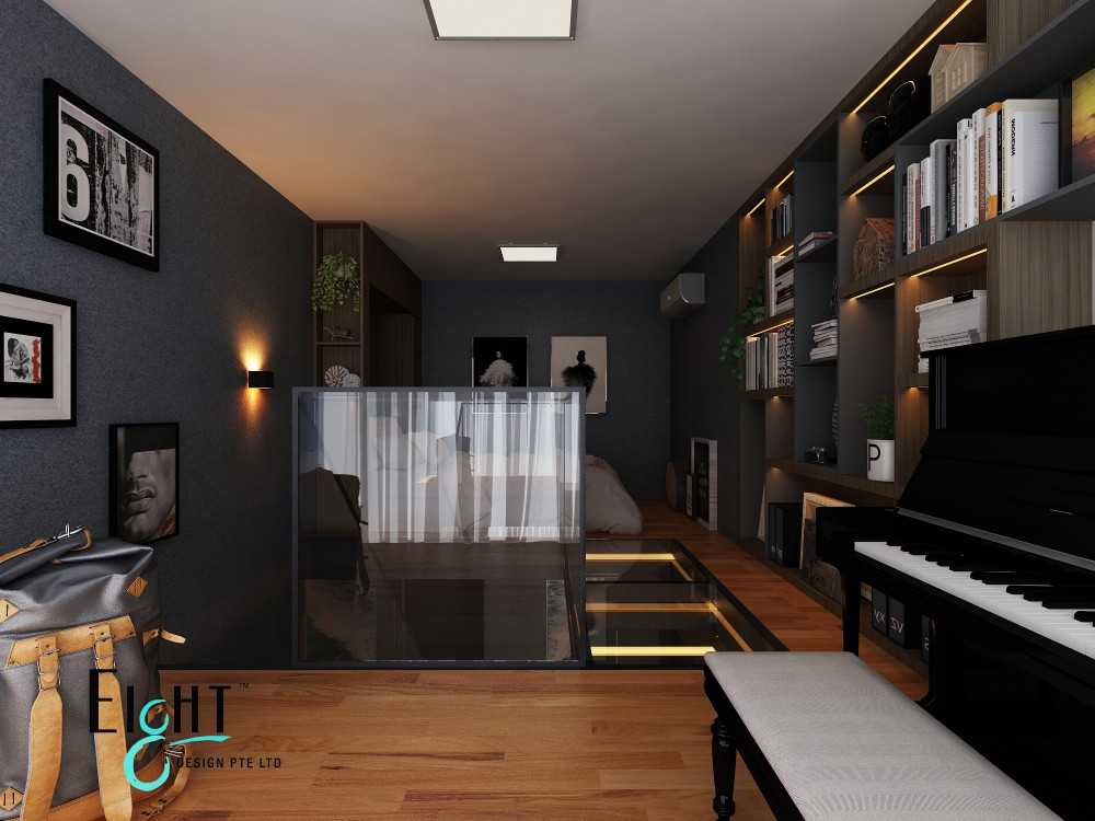 Contemporary Living Room with Bookshelf and Display Cabinets