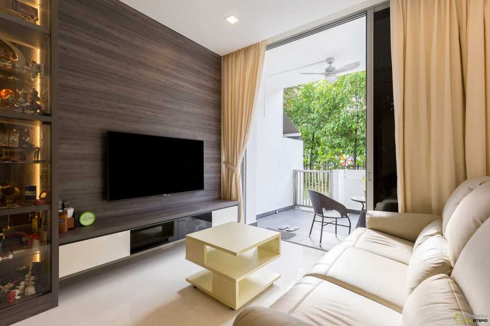 Scandinavian Living Room with TV Console and Feature Wall