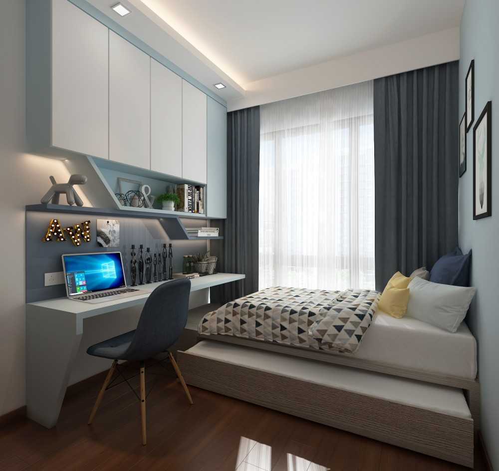 Modern Bedroom with Platform Bed and Desk