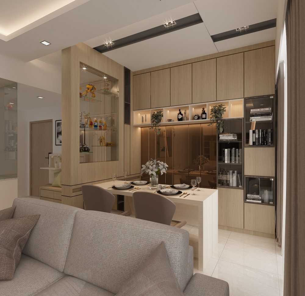 Modern Dining Room with Bookshelf and Display Cabinets