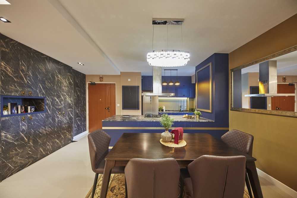Contemporary Dining Room with Open Kitchen and Breakfast Counter