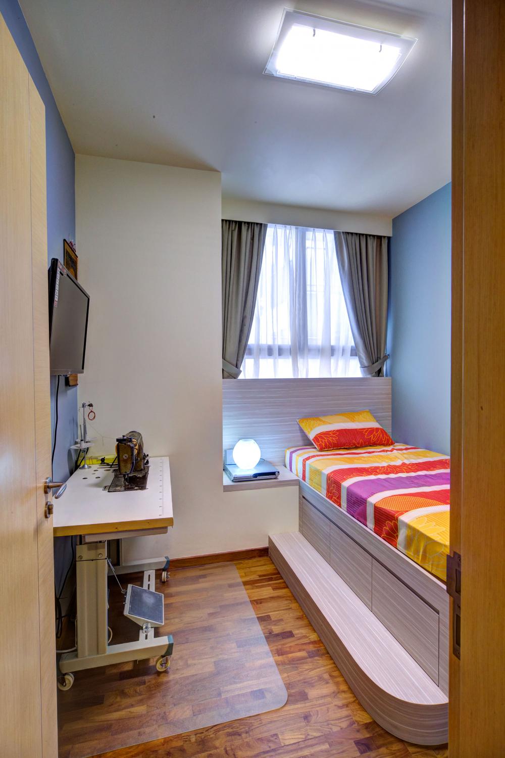 Scandinavian Kids Room with Platform Bed and Ceiling Light