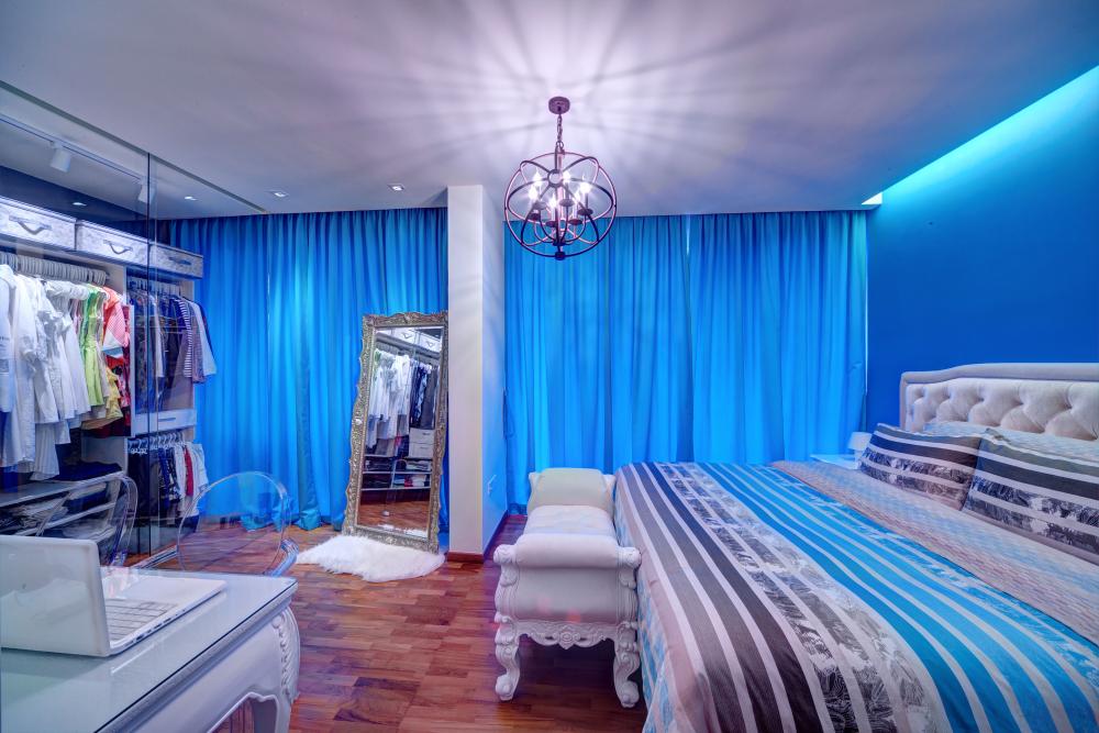 Scandinavian Bedroom with Drop Light and Cove Lighting