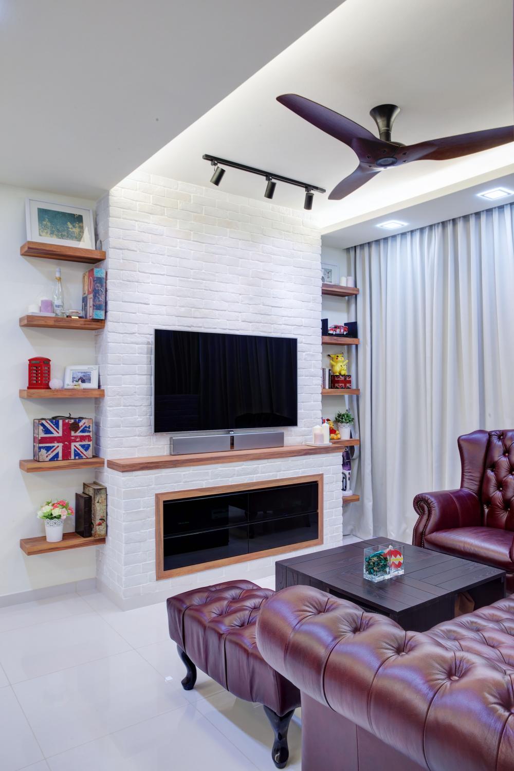 Scandinavian Living Room with TV Console and Feature Wall