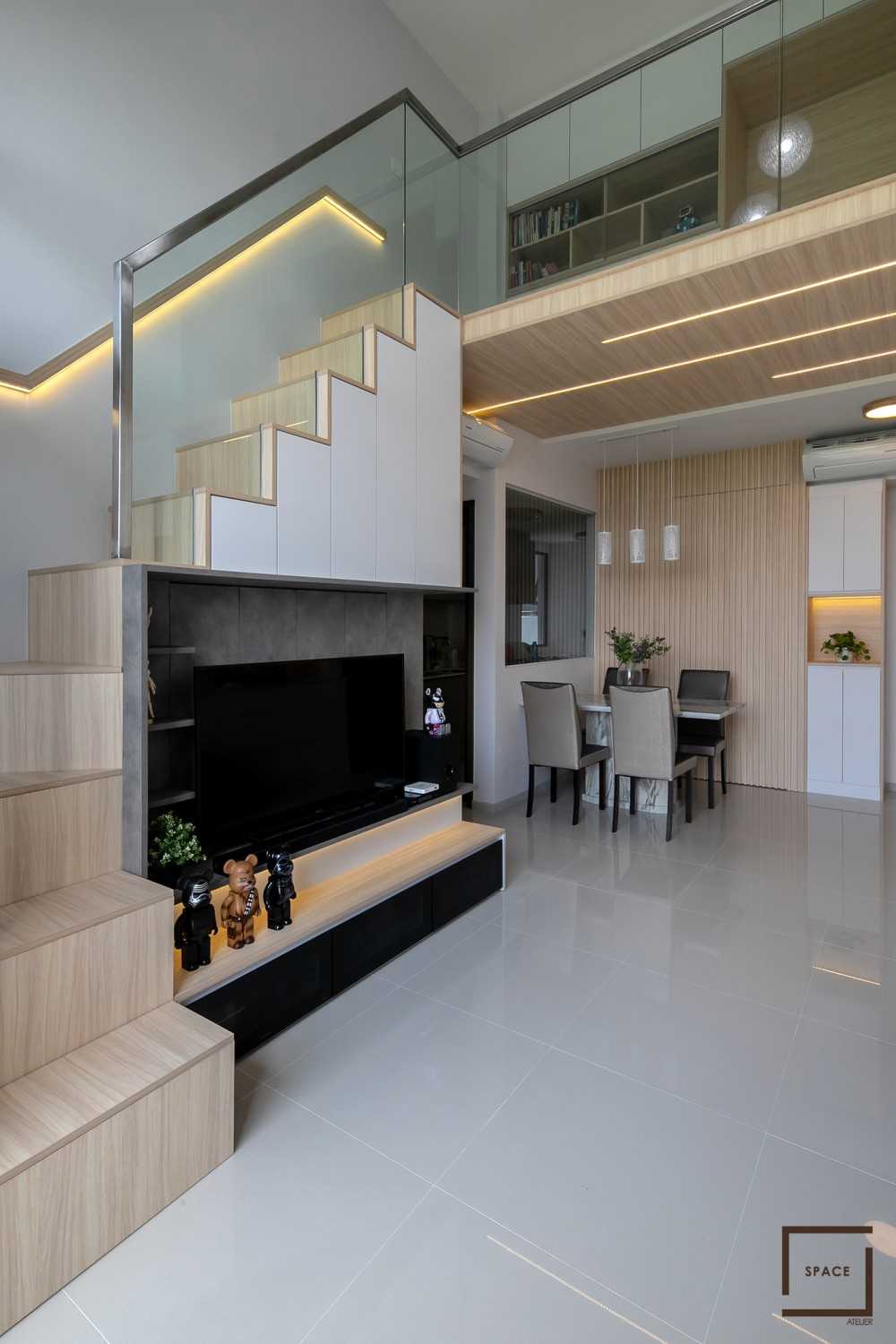 Scandinavian Living Room with Homogeneous Tiles and TV Console