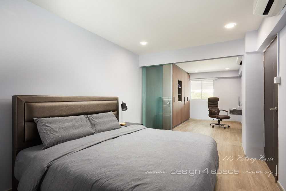 Contemporary Bedroom with Bay Window and Queen Bed