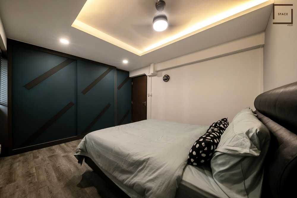 Industrial Bedroom with Drop Ceiling and Wardrobe