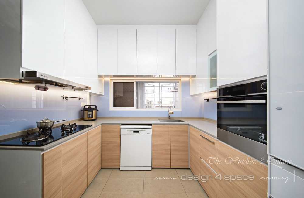 Scandinavian Kitchen with Wood Flooring and Kitchen Window