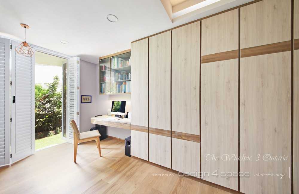 Scandinavian Home Office with Small Storage and Wall Shelves