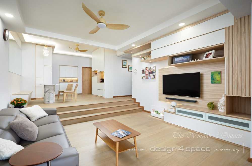 Scandinavian Living Room with Wood Flooring and TV Console