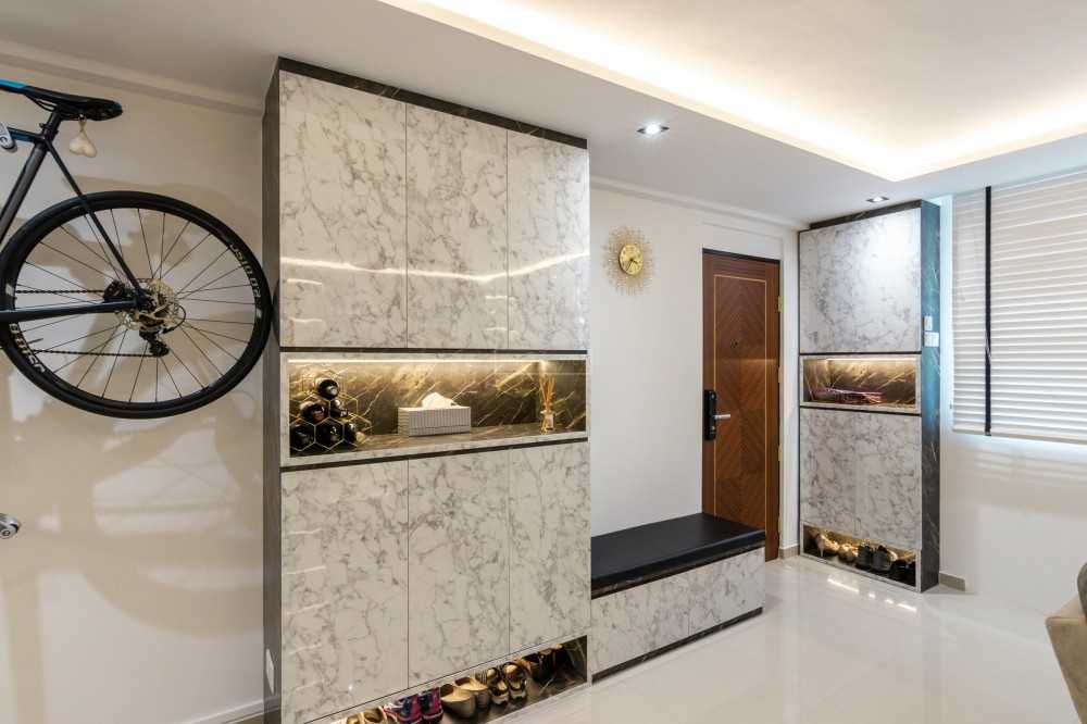 Contemporary Living Room with Bookshelf and Feature Wall