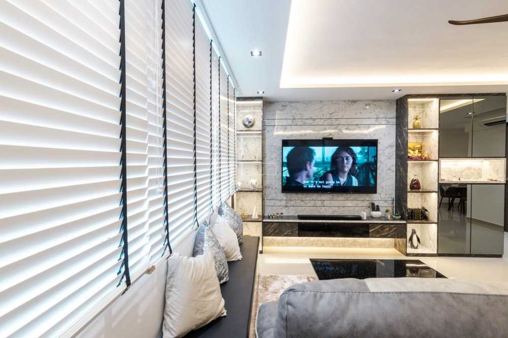 Contemporary Living Room with Feature Wall and Drop Light