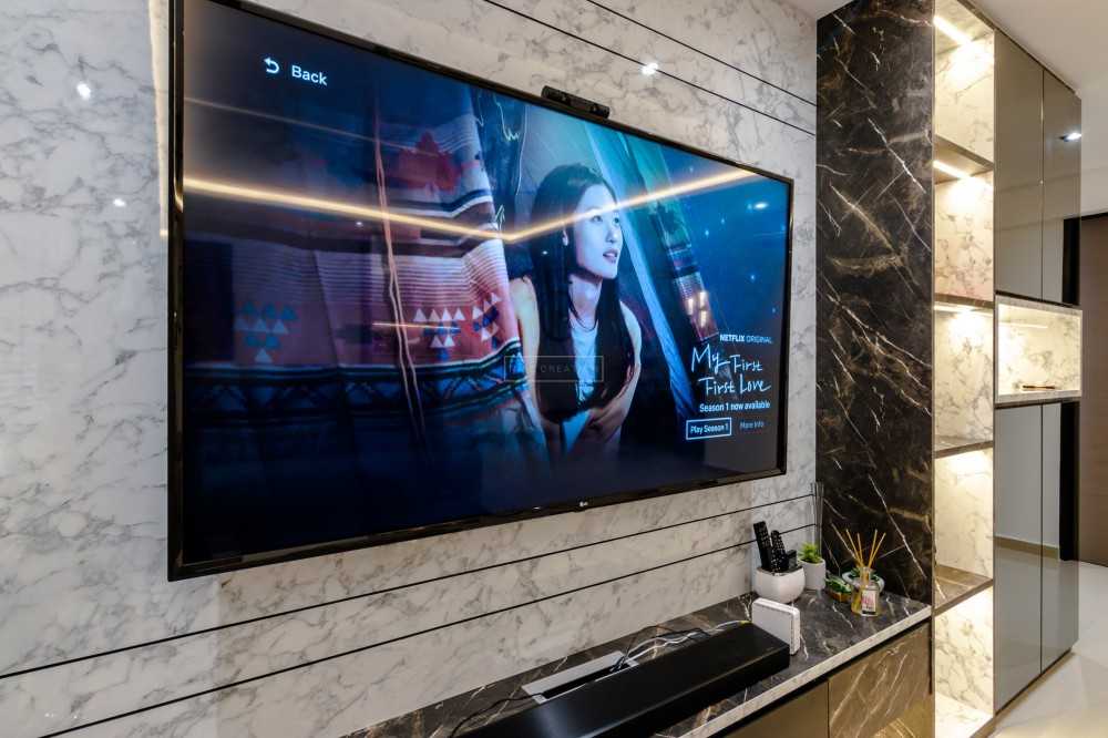 Contemporary Living Room with TV Console and Feature Wall