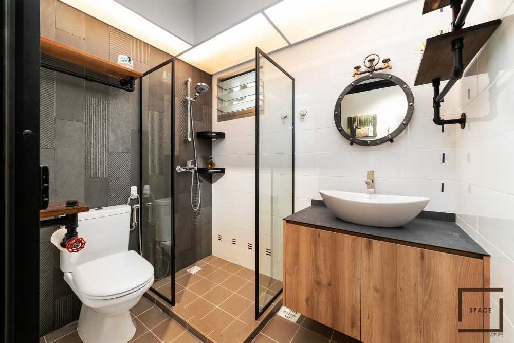 Industrial Bathroom with Mirror and Shower Screen