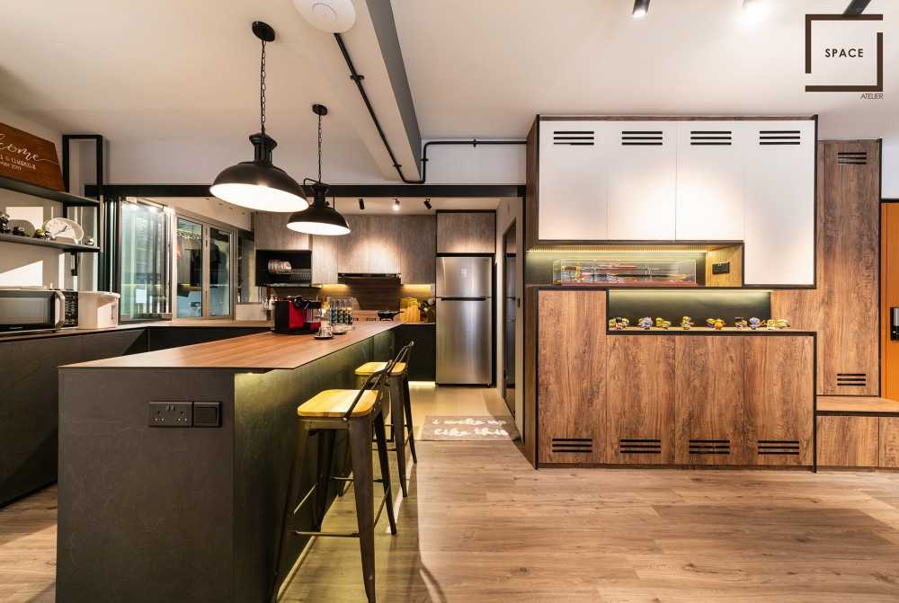 Industrial Kitchen with Cupboard and Open Kitchen
