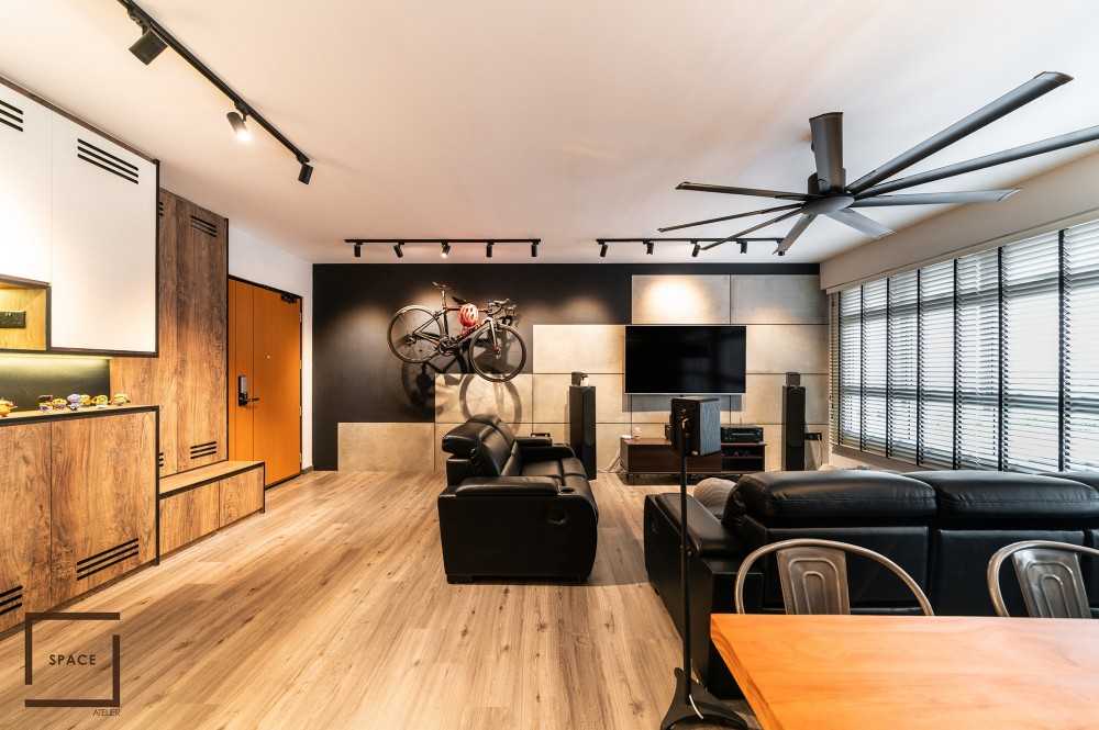 Industrial Living Room with TV Console and Feature Wall