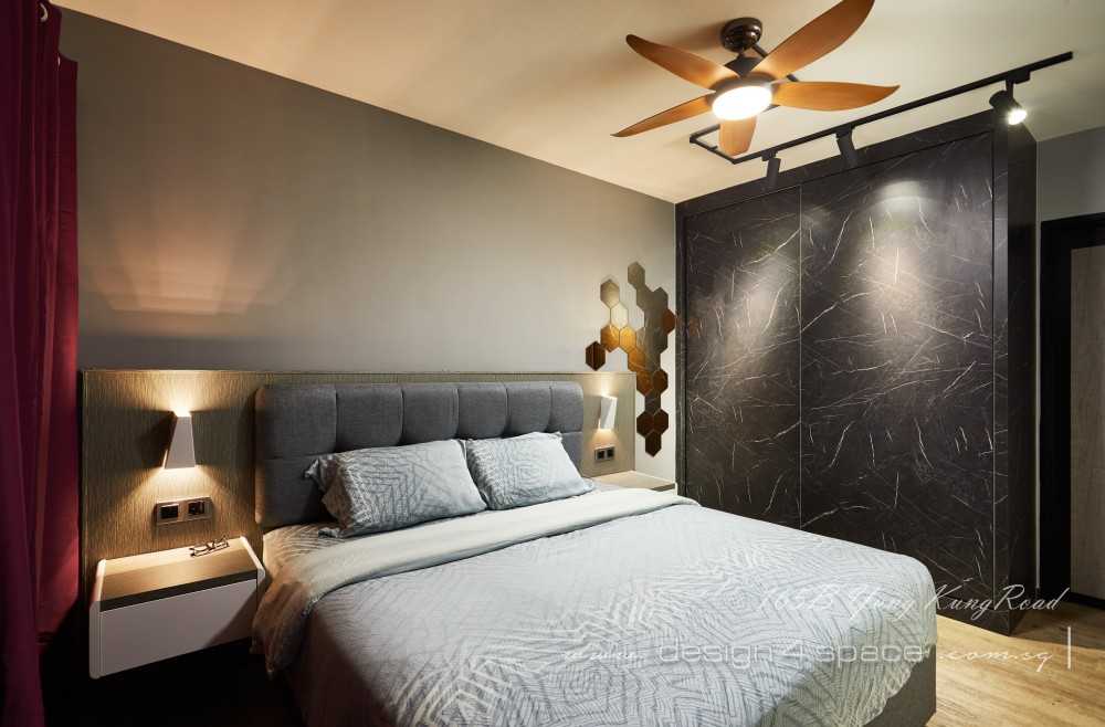 Industrial Bedroom with Vinyl Flooring and Parquet Floor