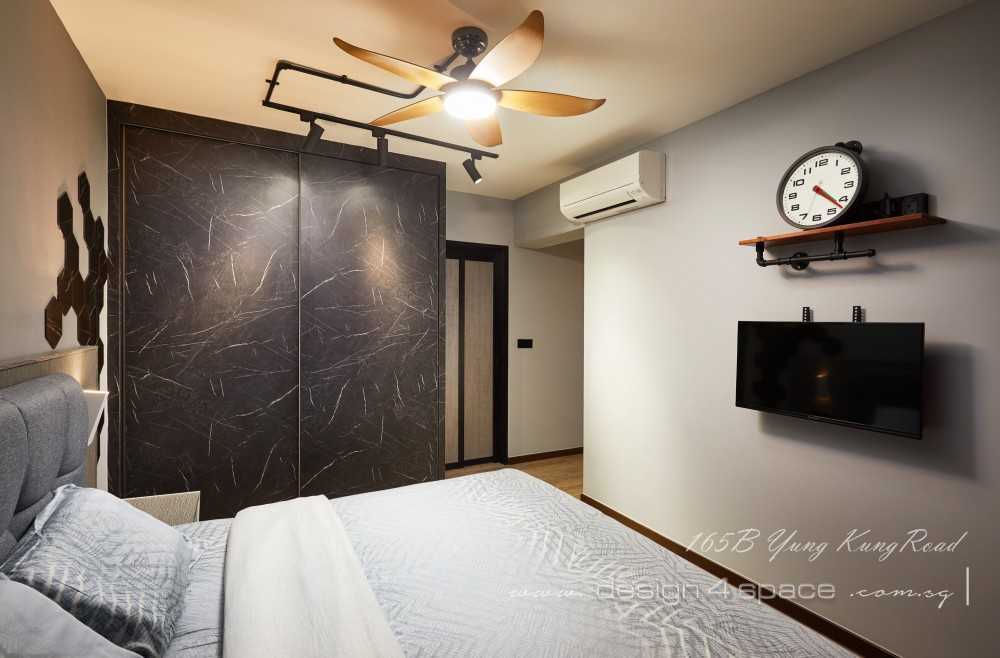 Industrial Bedroom with Vinyl Flooring and Wardrobe