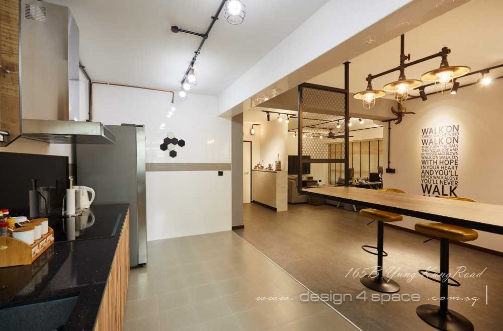 Industrial Kitchen with Herringbone Tiling and Wood Flooring