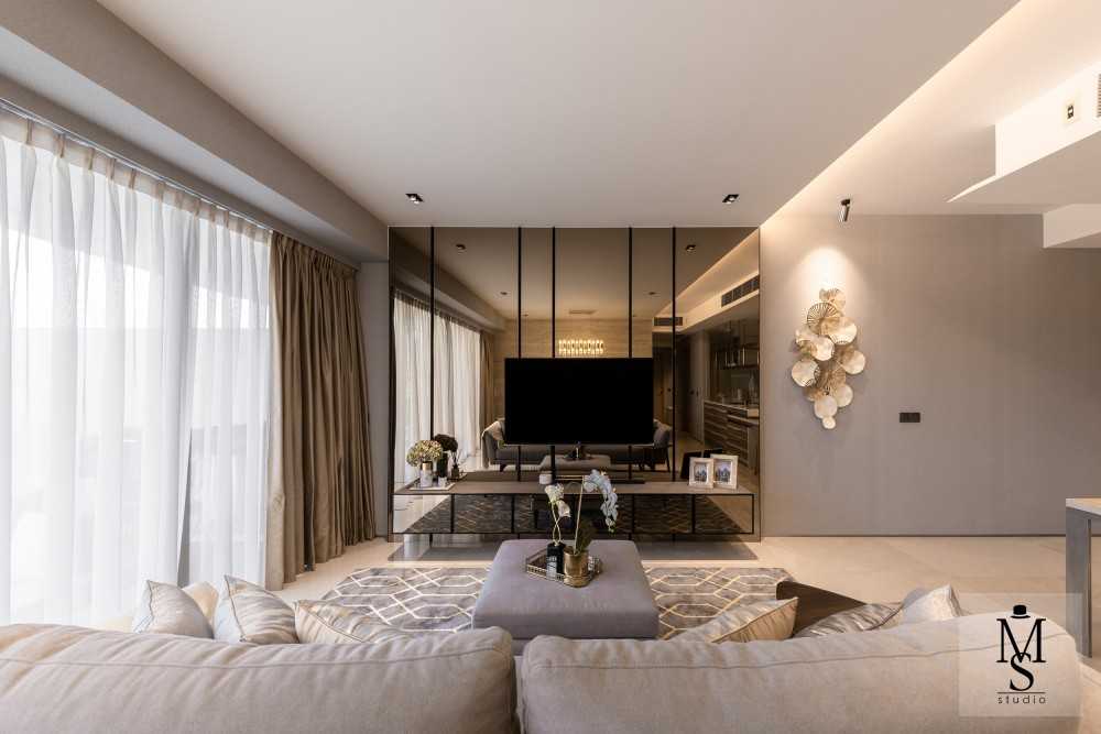 Modern Living Room with TV Console and Mirror