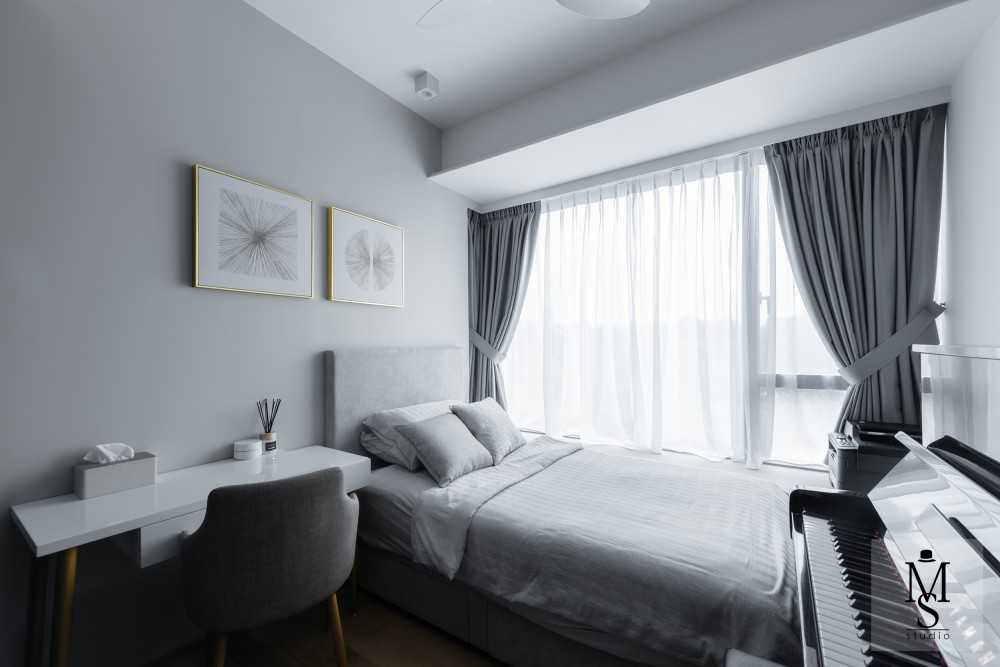 Modern Bedroom with Curtain and Desk