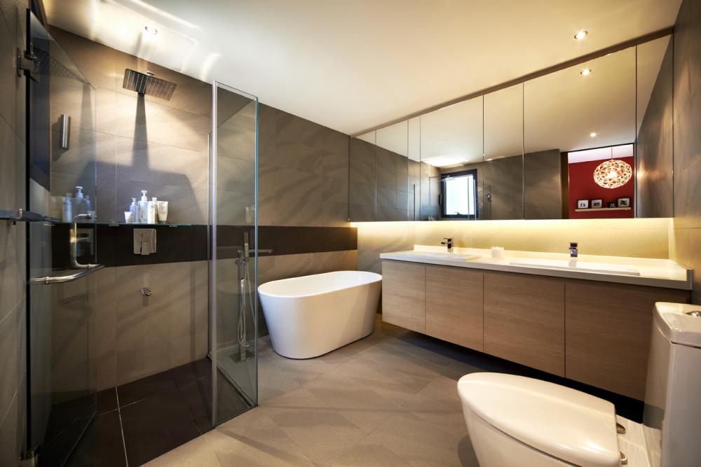 Contemporary Bathroom with Countertop and Homogeneous Tiles