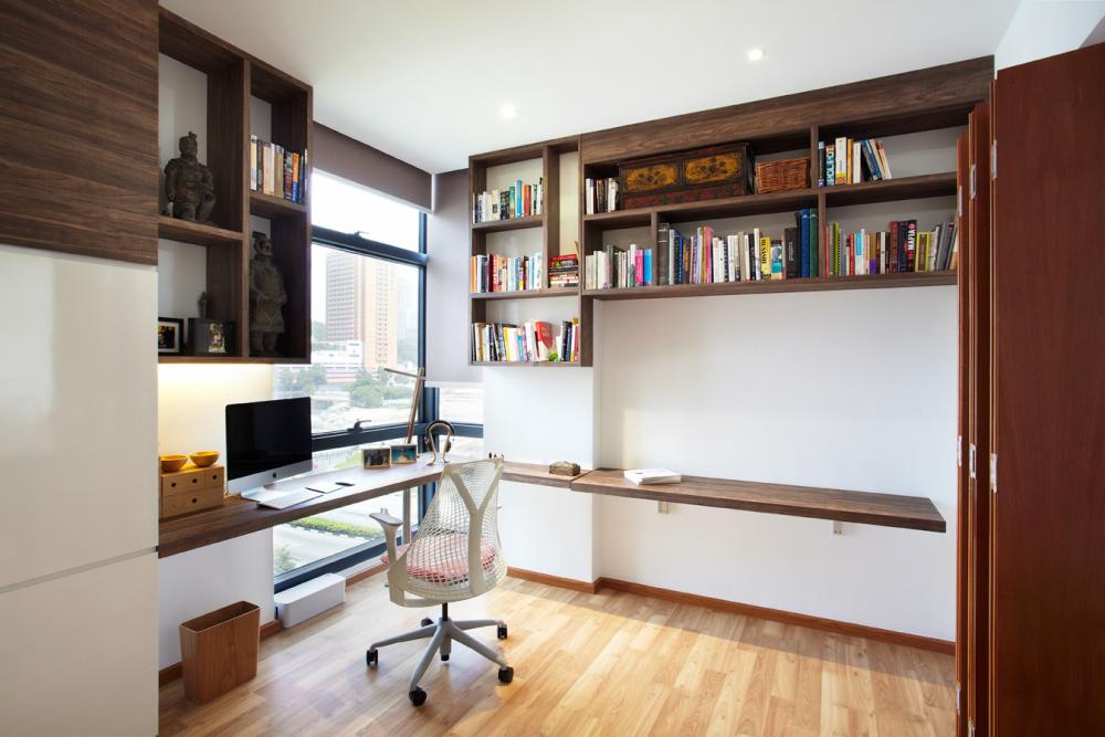 Contemporary Study with Bookshelf and Ceiling Light