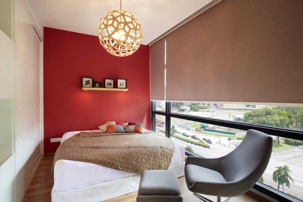 Contemporary Bedroom with Drop Ceiling and Wardrobe