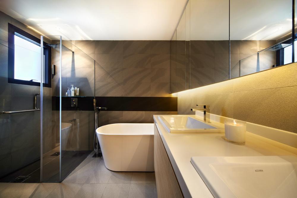 Contemporary Bathroom with Countertop and Mirror