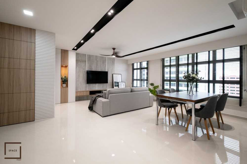 Scandinavian Living Room with Homogeneous Tiles and TV Console