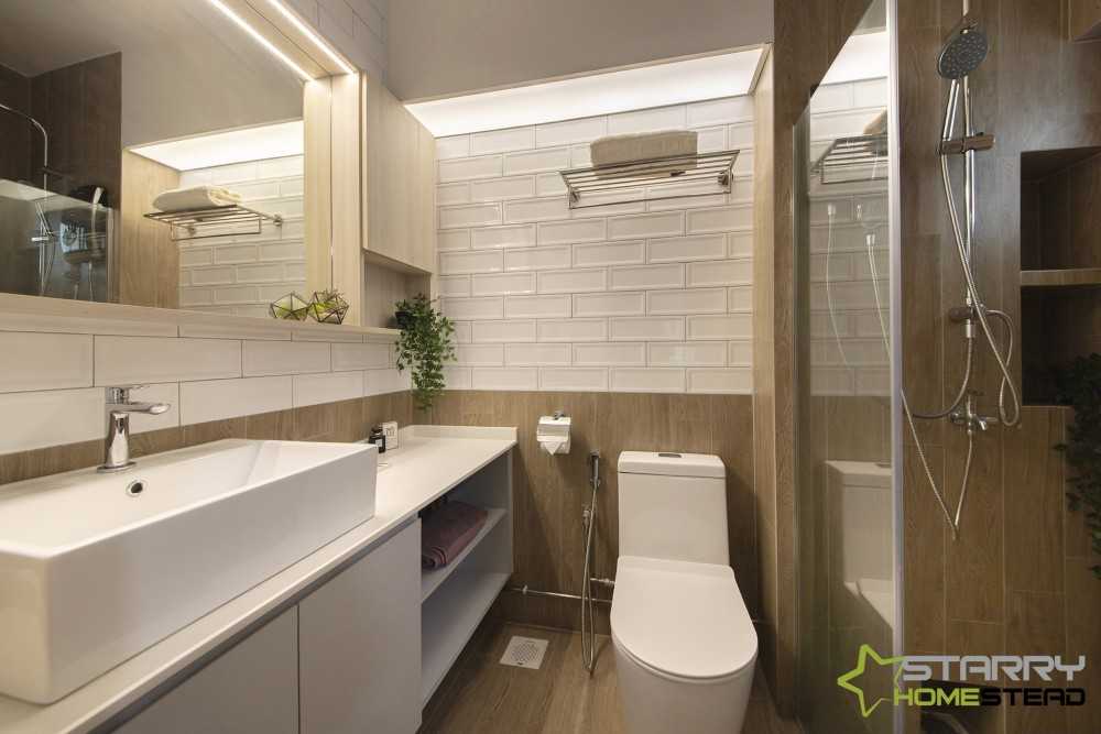 Scandinavian Bathroom with Mirror and Rainshower