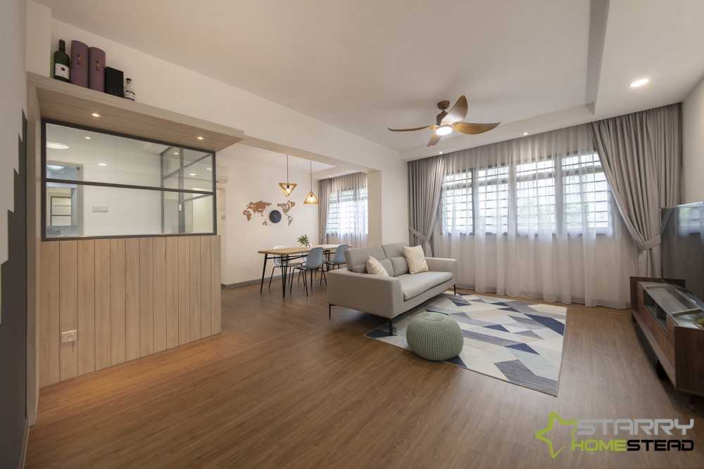 Scandinavian Living Room with Vinyl Flooring and TV Console